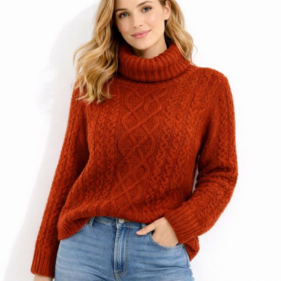 Carole Little Sweaters - Carole Little Vintage Chunky Knit Sweater Burnt Orange Rust Med Cozycore Angora
